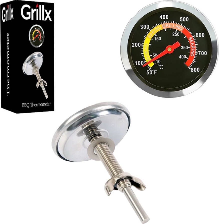 GrillX Monteerbare Barbecue Thermometer Celsius en Fahrenheit Inbouw Temperatuurmeter tot 400 °C BBQ Smoker & Kamado Accesoires