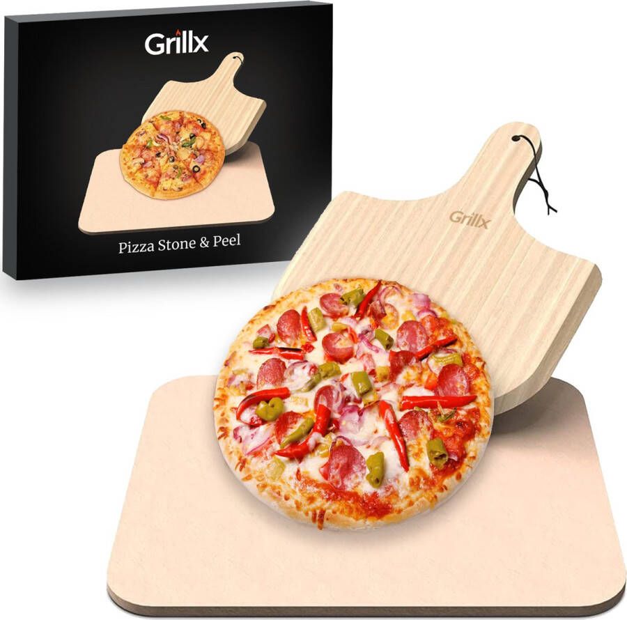 GrillX Pizzasteen met Pizzaschep Voor BBQ Oven & Kamado Cordieriet Pizza Bakplaat Kamado BBQ Accesoires