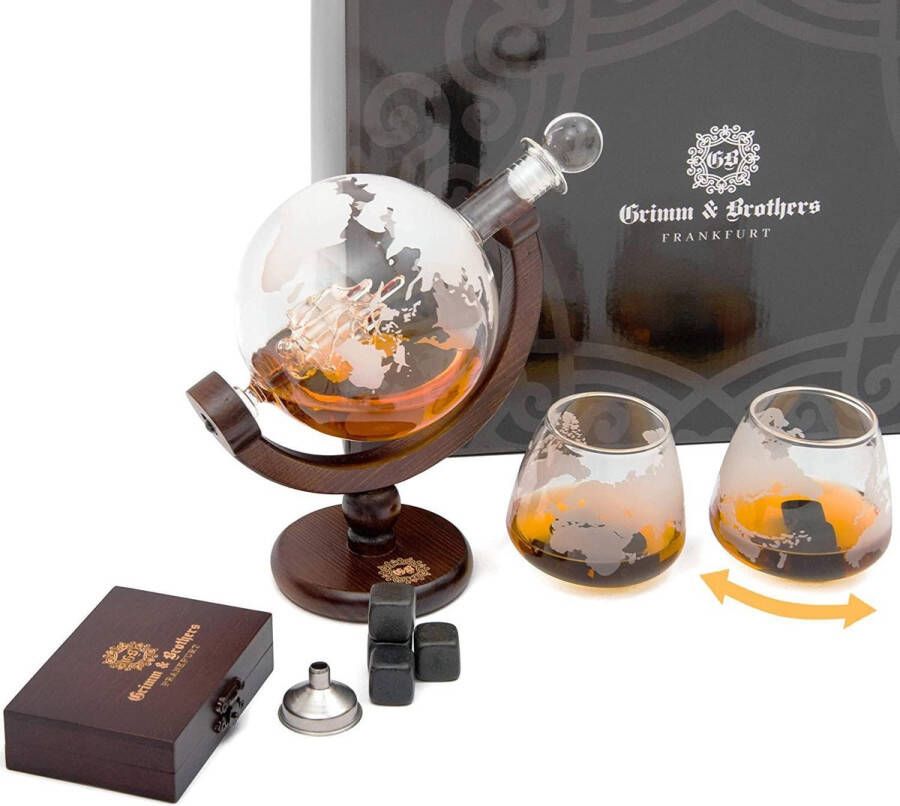 Grimm & Brothers Whiskey karaf 850ml 2 whiskyglazen 9 whiskystenen whisky gift