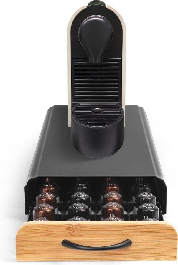Grinta Goods Capsulehouder Nespresso Koffiecups houder Geschikt voor 40 koffiecups Met lade Zwart met bamboe hout