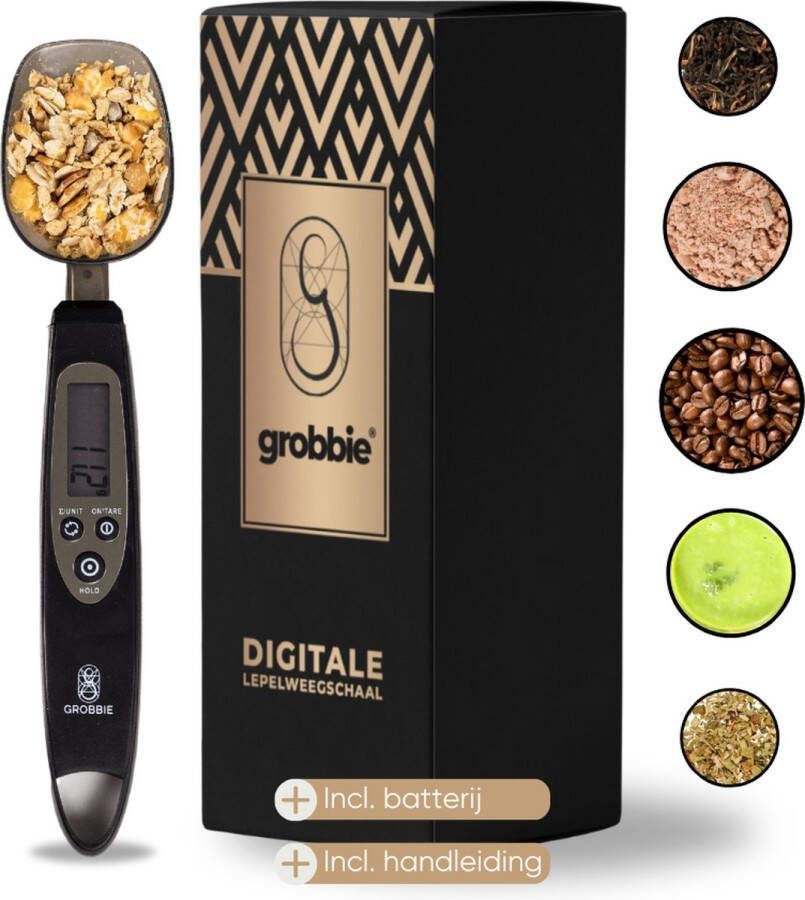 Grobbie Digitale Precisie Keukenweegschaal Lepelweegschaal van 0.2gr tot 500gr – Weeglepel Weegschaal – Maatlepel Incl. Zwarte S-haak