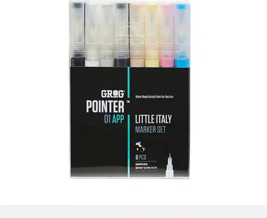 Grog Pointer Little italy set 8 verfstiften Waterbasis Stiftpunt van 1 mm