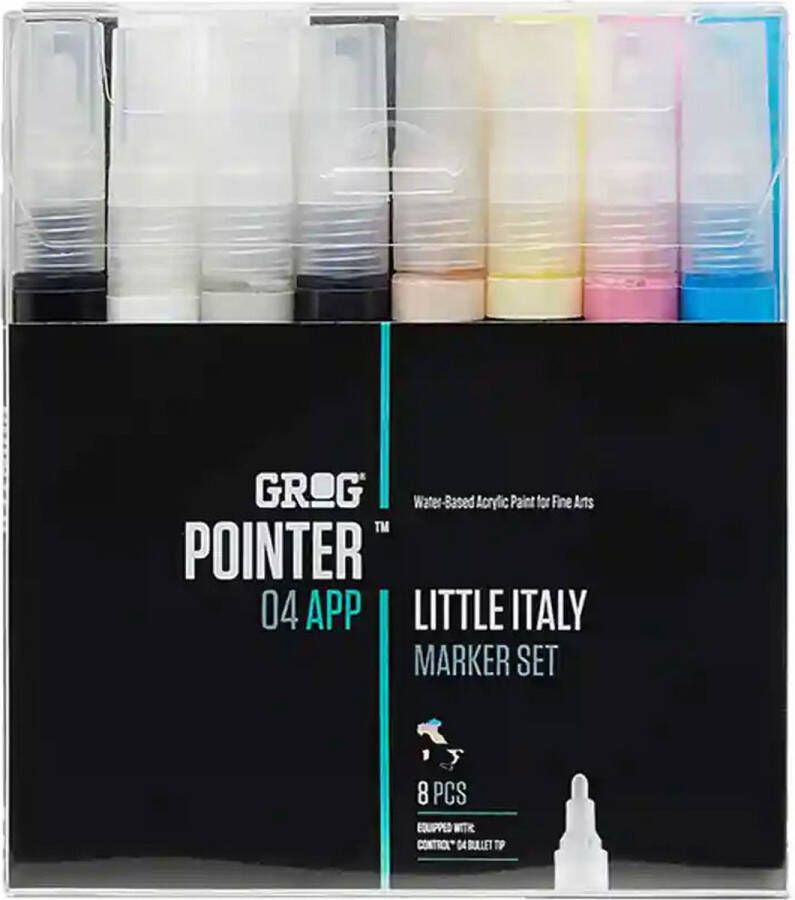 Grog Pointer Little Italy set 8 verfstiften Waterbasis Stiftpunten van 4 mm