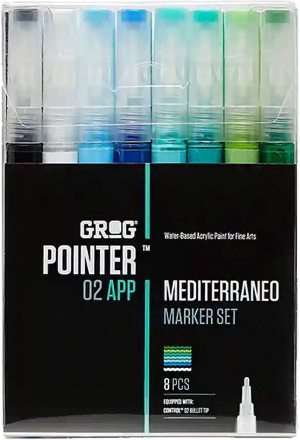 Grog Pointer Mediterraneo 8 verfstiften Waterbasis Stiftpunt van 2 mm