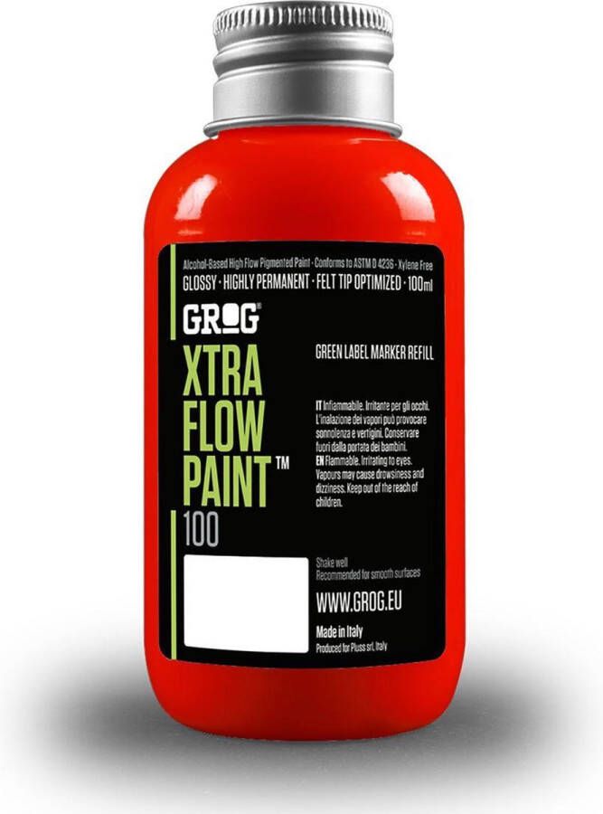 Grog Xtra Flow Paint navul verf 100ml voor squeezers en dabbers graffiti Ferrari Red