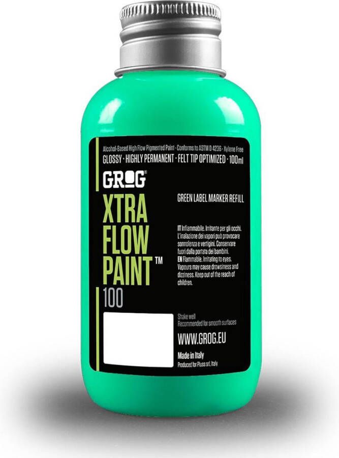 Grog Xtra Flow Paint navul verf 100ml voor squeezers en dabbers graffiti Miami Green