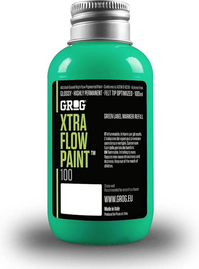 Grog Xtra Flow Paint navul verf 100ml voor squeezers en dabbers graffiti Obitory Green