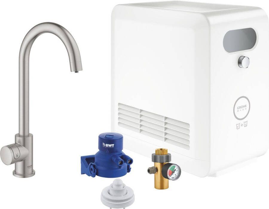 GROHE Blue Professional Mono kit: keukenkraan voor gefilterd gekoeld en bruisend water Bluetooth & WIFI incl. koeler rvs 31302DC2