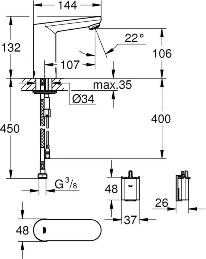 GROHE Eurosmart Cosmopolitan E fonteinkraan Infrarood Alleen koudwateraansluiting