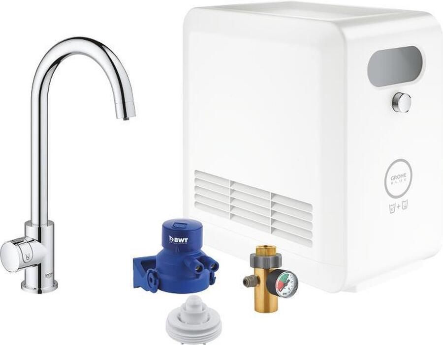 GROHE Blue Professional Mono kit: keukenkraan voor gefilterd gekoeld en bruisend water Bluetooth & WIFI incl. koeler chroom 31302002