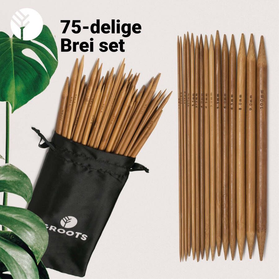 Groots Bamboe Breinaalden Set 75 stuks 2 tot 10 mm Breinaalden zonder knop Inclusief Breinaalden etui