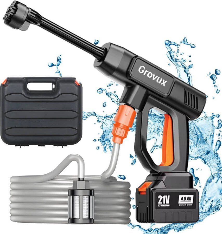Grovux Hogedrukreiniger Terrasreinigers Groenaanslag Hogedrukspuit Auto Incl. Accu en Accessoires Zwart