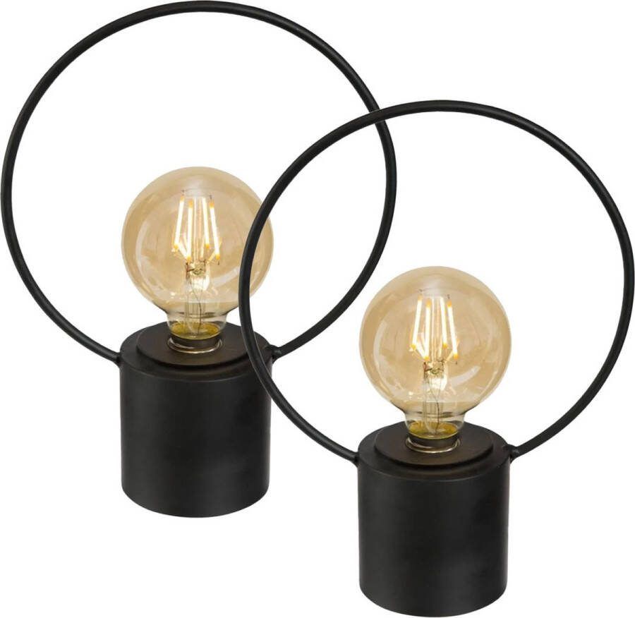 Grundig Atmosphera LED lamp 2x zwart metaal zonder snoer H27.5 vintage tafellamp nachtlamp