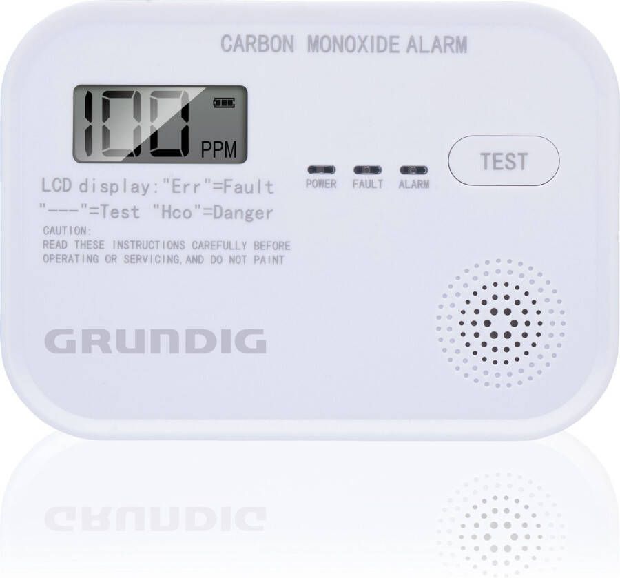 Grundig CO Melder Koolmonoxidemelder 10 Jaar Batterij Co Meter met LCD Scherm Laag Batterij Niveau Alarm en Sensorfout Alarm Co2 Melder 85dB Alarm Wandmontage Wit