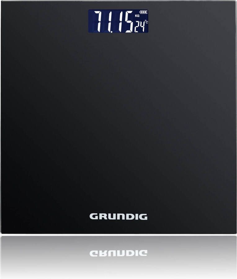 Grundig Digitale Personen Weegschaal tot 180kg Personenweegschaal meet in kg lb Precisieweegschaal tot 500gr Nauwkeurig met Digitaal Display Zwart Glas