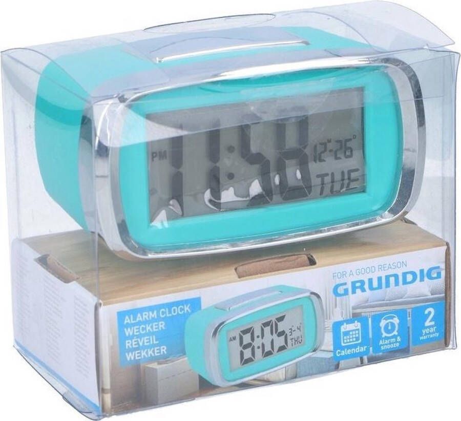 Grundig Wakker digitaal blauw kalender functie 10 cm snoozefunctie Wekkers