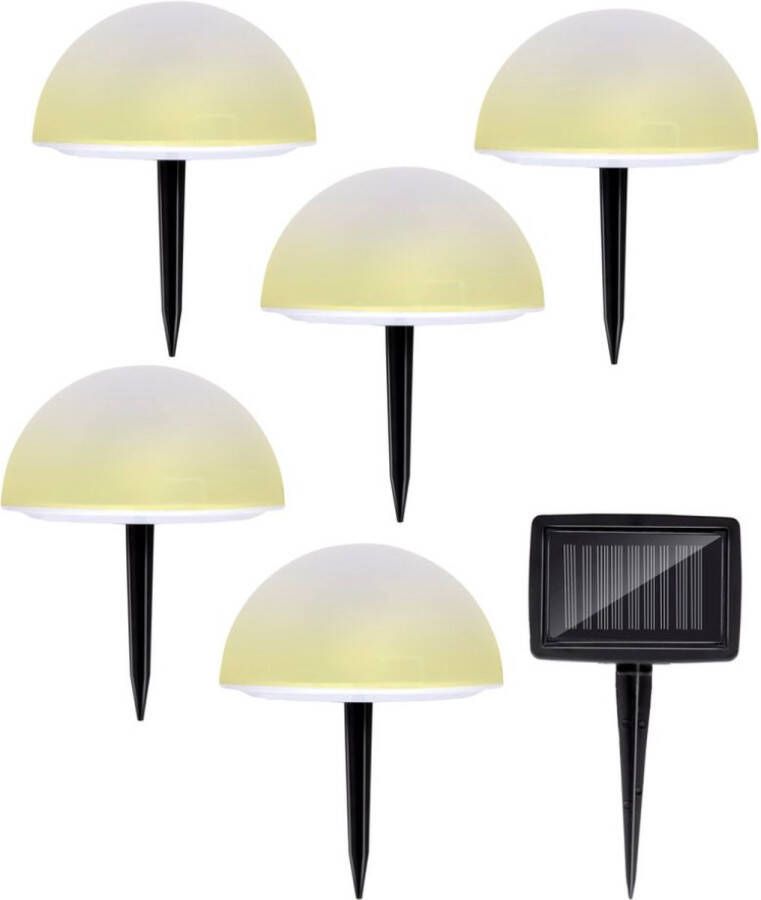 Grundig LED Solar Lichtbollen Met Grondsteker Halve Bol 5 Stuks Zonnepaneel Wit