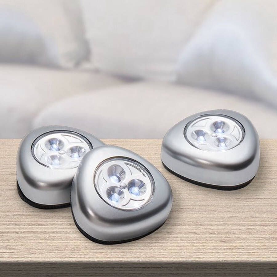 Grundig LED Spots 5 Stuks Druklamp Kastverlichting Werken op Batterijen Zelfklevend Kunststof Zilver