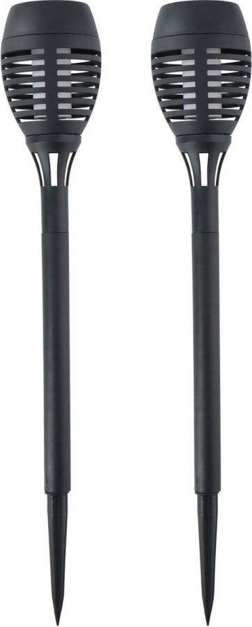 Grundig Solar tuinlamp fakkels toortsen 2x met vlam effect zwart 48 cm op steker Tuinverlichting Tuinlampen op zonne-energie