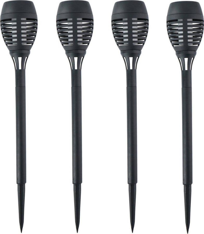 Grundig Solar tuinlamp fakkels toortsen 4x met vlam effect zwart 48 cm op steker Tuinverlichting Tuinlampen op zonne-energie