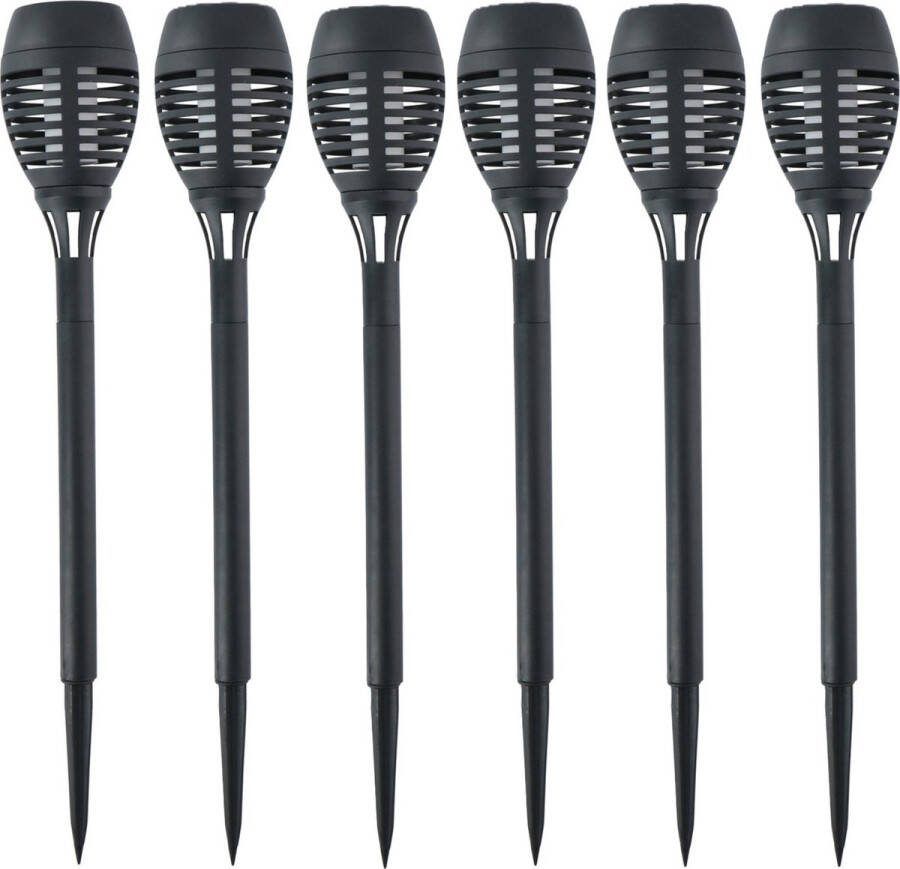 Grundig Solar tuinlamp fakkels toortsen 6x met vlam effect zwart 48 cm op steker Tuinverlichting Tuinlampen op zonne-energie
