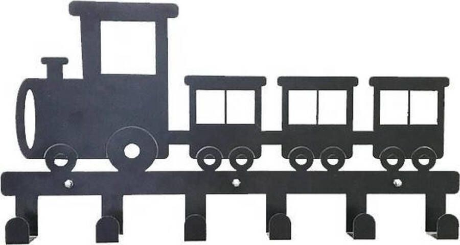 Kidswall Kinderkapstok trein Kinderkapstok haakjes Babykamer Kapstokken babykamer 6 haken – design Kapstokken Inclusief bevestigingsmateriaal – Wandkapstok Babykameraccessoires Kinderkamer haakjes Zwart Modern