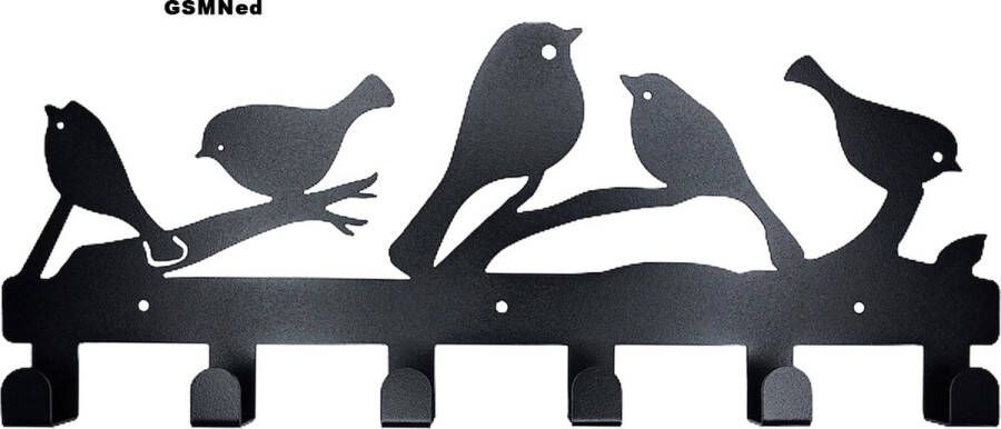 Kidswall Kinderkapstok vogels Kinderkapstok haakjes Babykamer Kapstokken babykamer 6 haken – design Kapstokken Inclusief bevestigingsmateriaal – Wandkapstok Babykameraccessoires Kinderkamer haakjes Zwart Modern