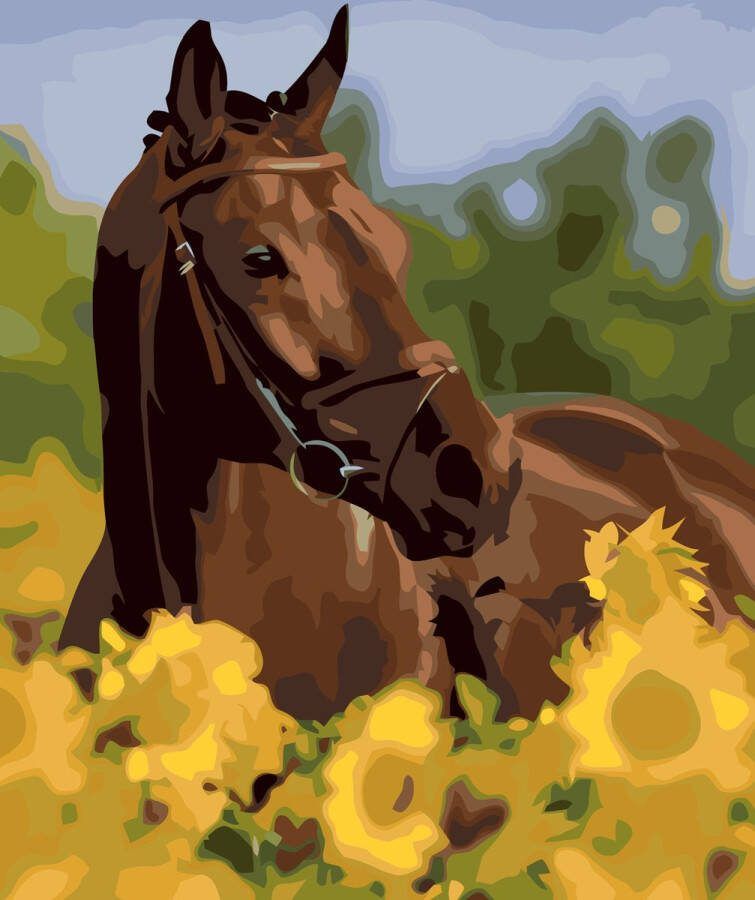 GT-shop schilderen op nummer Painting DIY Schilderen Op Nummer met frame Incl. 3 Ergonomische Penselen & Geschenkverpakking Schilderen Op Nummer Volwassenen Schilderen Op Nummer Paard en Bloemen Paint By Number Kleuren Op Nummer 40x50 cm