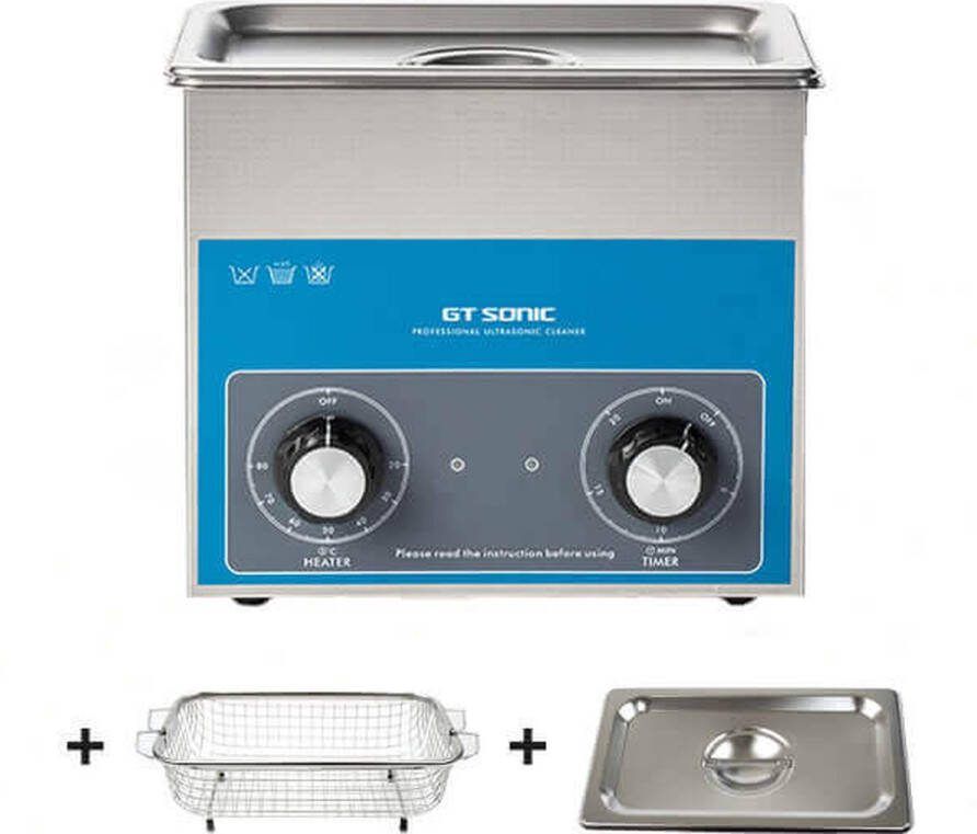 GT Sonic GT-Sonic 1730QT ultrasoon reiniger 3 liter RVS ultrasone reiniger 40kHz ultrasoon reinigingsapparaat Ultrasoonreiniger incl. korf en deksel