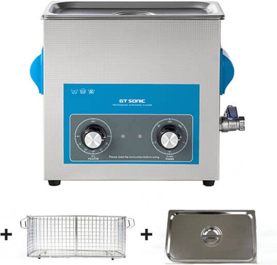 GT Sonic GT-Sonic 1860QT ultrasoon reiniger 6 liter RVS ultrasone reiniger 40kHz ultrasoon reinigingsapparaat Ultrasoonreiniger incl. korf en deksel
