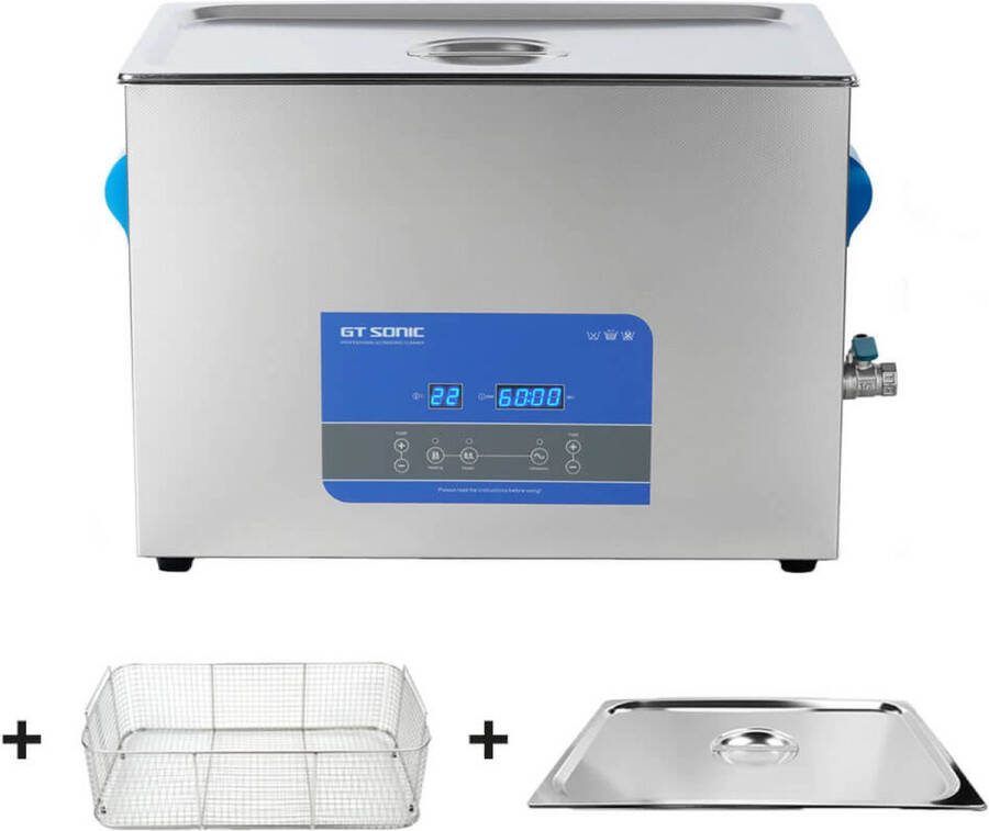 GT Sonic GT-Sonic R20 ultrasoon reiniger 20 liter RVS ultrasone reiniger 40kHz ultrasoon reinigingsapparaat Ultrasoonreiniger incl. korf en deksel