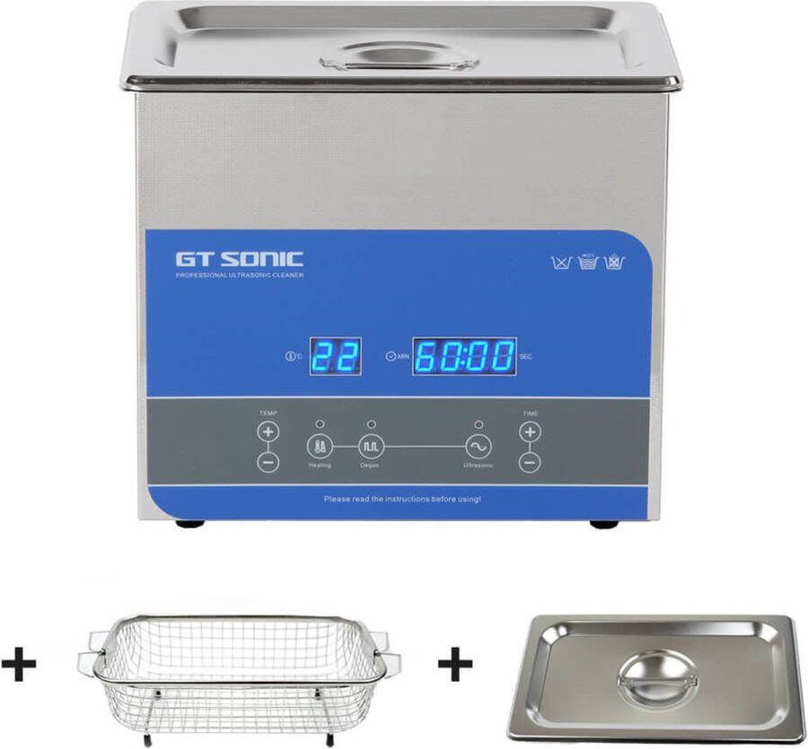 GT Sonic GT-Sonic R3 ultrasoon reiniger 3 liter RVS ultrasone reiniger 40kHz ultrasoon reinigingsapparaat Ultrasoonreiniger incl. korf en deksel