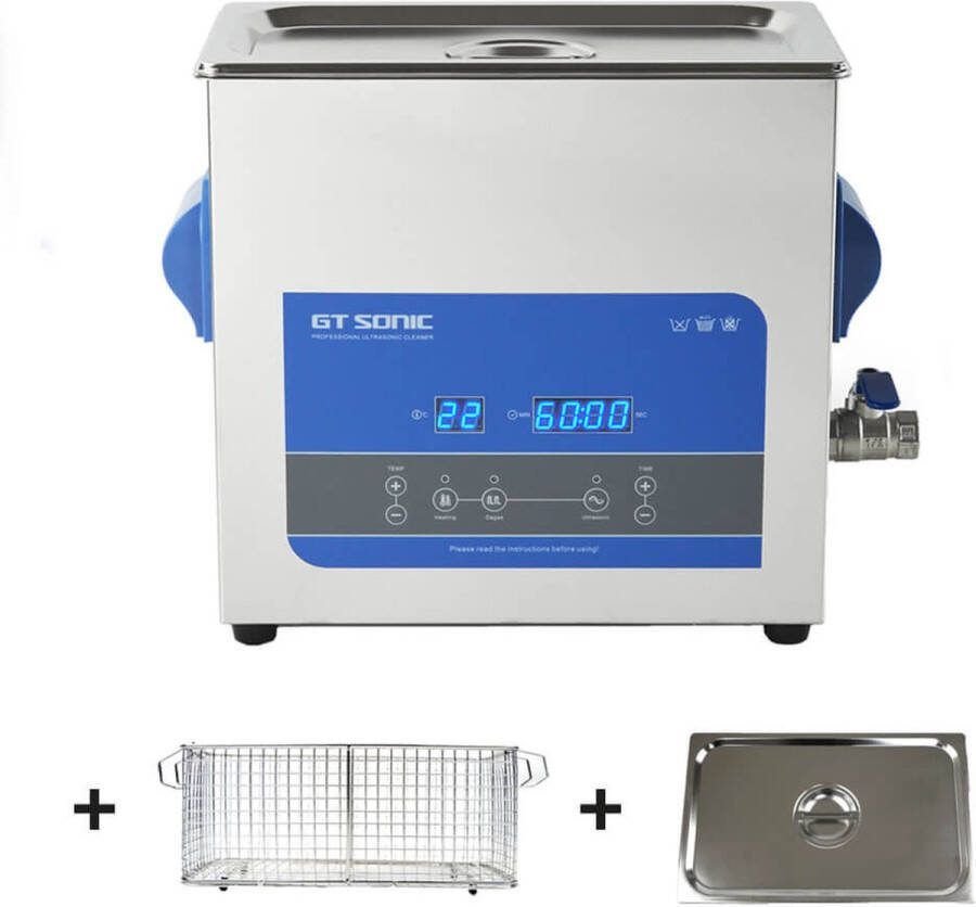 GT Sonic GT-Sonic R6 ultrasoon reiniger 6 liter RVS ultrasone reiniger 40kHz ultrasoon reinigingsapparaat Ultrasoonreiniger incl. korf en deksel