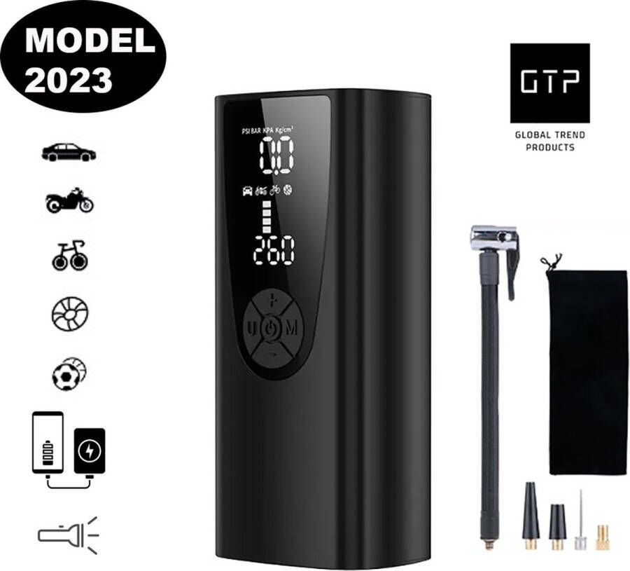 GTP Draagbare Luchtcompressor Elektrische Bandenpomp Luchtcompressor Oplaadbaar Fiets Motor Auto en Ballen Powerbank Zaklamp