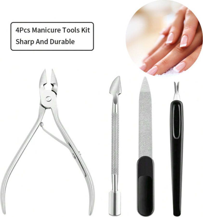 GUAPÀ French Manicure & Pedicure Set Uitgebreide 4-Delige RVS Nagel Verzorging Set Reisset voor Nagelverzorging Manicureset Pedicureset Nagel Verzorging Nagelriem Trimmer Bokkenpoot & Nagelriem schaartje