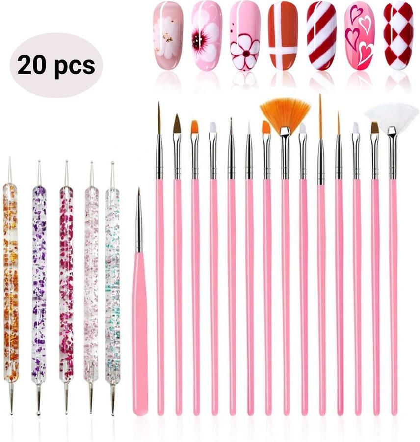 GUAPÀ Nagel Penselen Set 20 pcs Nail Art Penselen Gel Penseel Nagel Decoratie Nail Brush Nail Liner Brush Dotting Penselen Acrylic Nepnagels Builder Gel Penseel Acryl Forms 20 Nagel Nail Art Penselen