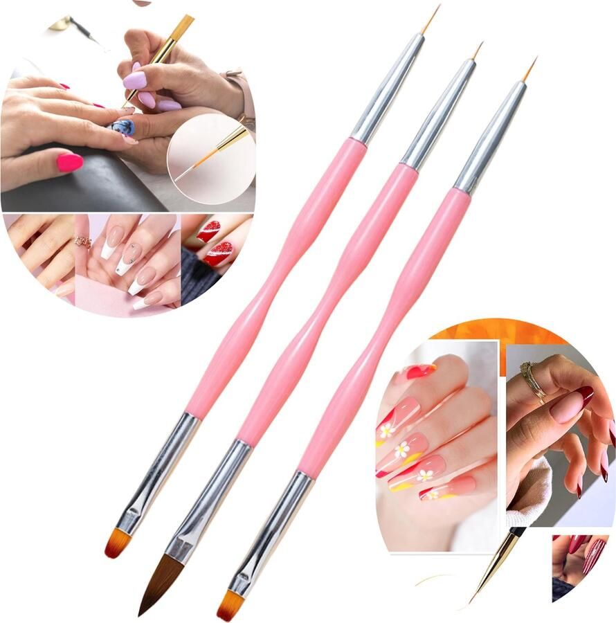 GUAPÀ Nagel Penselen Set 3 pcs Acryl Penseel Gel Penseel Nail Art Penselen Nail Brush Nail Liner Brush Acrylic Nepnagels Builder Gel Penseel Acryl Forms 3 Nagel Penselen Roze