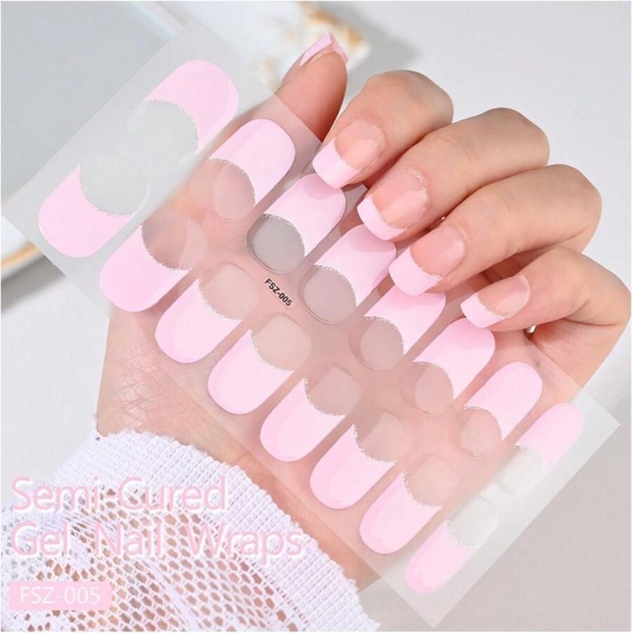 GUAPÀ Nagelstickers & Nail wraps 16 pcs Nail Art Nagel Folie kleuren Nail Wrap 16 Nagelstickers Roze Nail Wraps Stickers Gellak Nagel Wraps 16 nagel wrap stickers French Manicure Roze