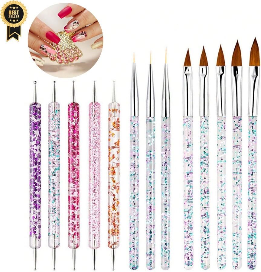 GUAPÀ Nail Art Penselen 13 pcs Acryl Penselen Nagel Penselen Nail Brushes Dotting Penseel Nail Art lines French Manicure 13 Penselen Nail Art
