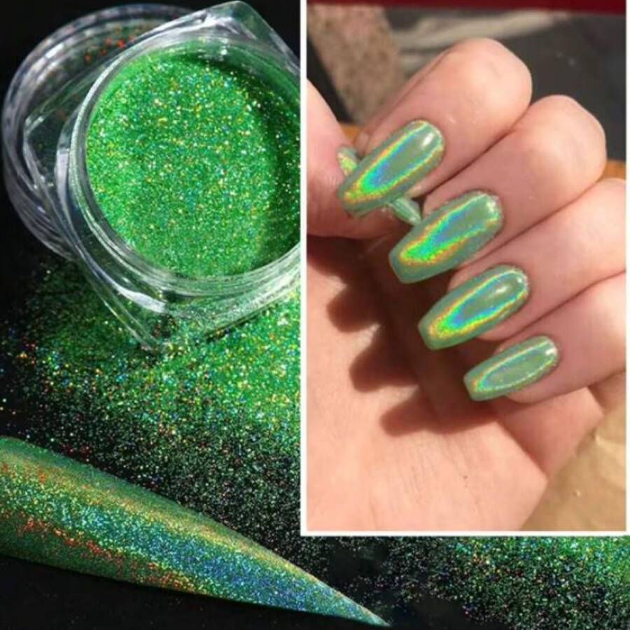 GUAPÀ Holografische Glitter Poeder Set Nail Art glitters Nail Art & Nagel Decoratie Spiegel en pigment poeder Chrome Nagels 1 stuks Groene nagelpoeder