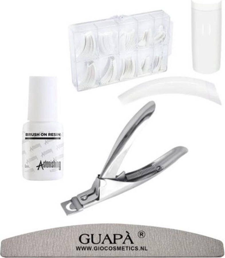 GUAPÀ GUAPÀ Kunstnagel Set voor het zetten van Nagelverlenging 100 stuks French Manicure Wit + 5 ml nagellijm + Tipknipper en Nagelvijl Acrylnagels Tips Nepnagels pakket