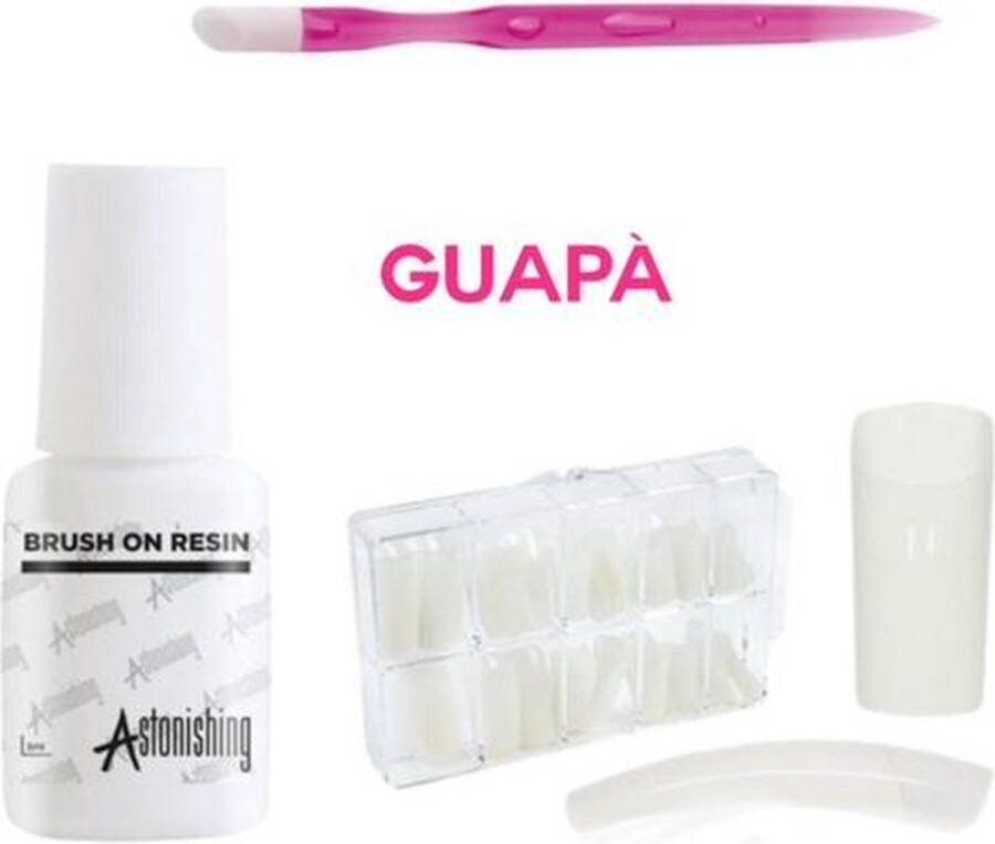 GUAPÀ GUAPÀ Kunstnagel Set voor het zetten van Nagelverlenging 100 stuks Naturel + 5 ml nagellijm met een Nagelriem Bokkenpootje- Acrylnagels Tips Nepnagels pakket