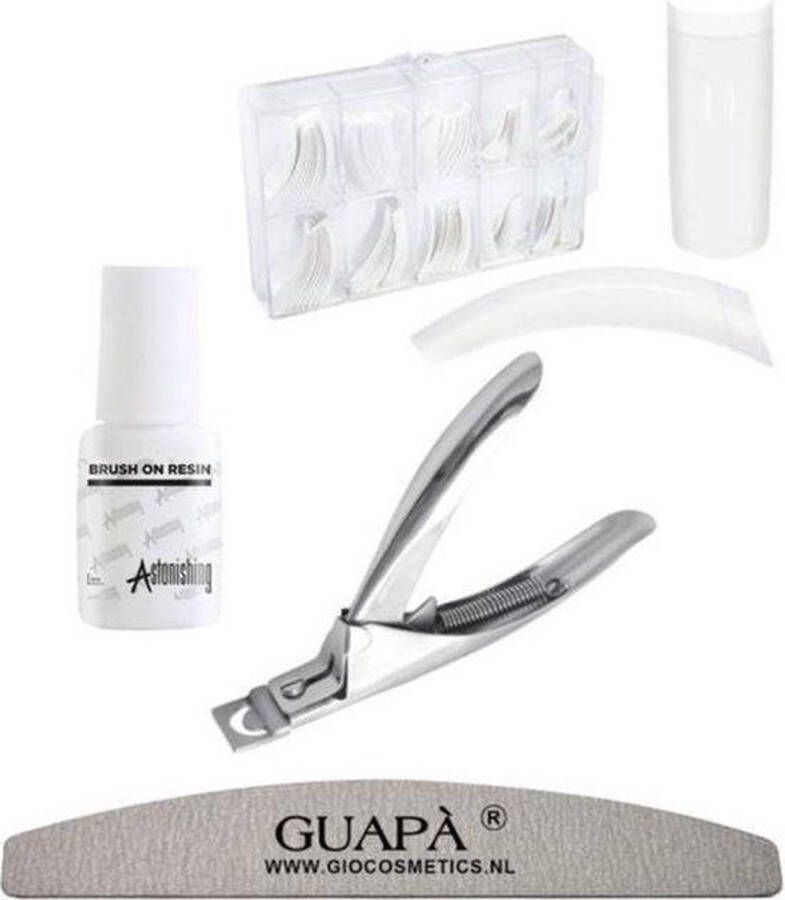 GUAPÀ GUAPÀ Kunstnagel Set voor het zetten van Nagelverlenging 500 stuks French Manicure Wit + 5 ml nagellijm + Tipknipper en Nagelvijl Acrylnagels Tips Nepnagels pakket