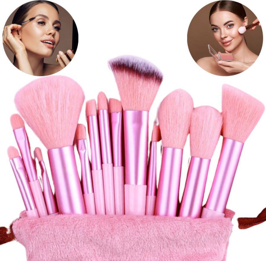 GUAPÀ Make Up Kwasten Set 13 delig Poeder Kwast Foundation Kwasten Make Up Brush Poederkwast Beauty Blender Lipliner Oogschaduw Concealer 13 Make Up kwasten + Opbergtas