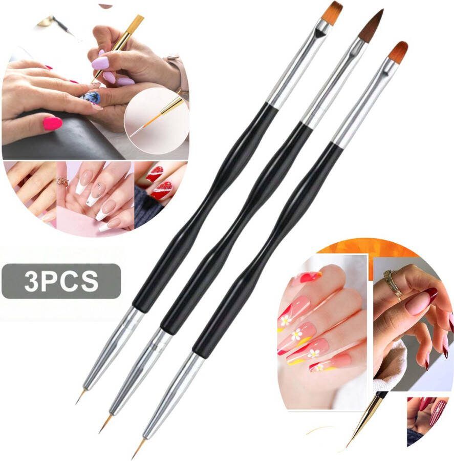 GUAPÀ Nagel Penselen Set 3 pcs Acryl Penseel Gel Penseel Nail Art Penselen Nail Brush Nail Liner Brush Acrylic Nepnagels Builder Gel Penseel Acryl Forms 3 Nagel Penselen Zwart