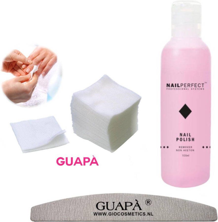 GUAPÀ Nagellak Remover Set met Pluis vrije Nail Wipes voor het reinigen en verwijderen van je Gel |Acryl | Poly Gel Nagels & Nagellak + Nagelvijl Moon 100 180