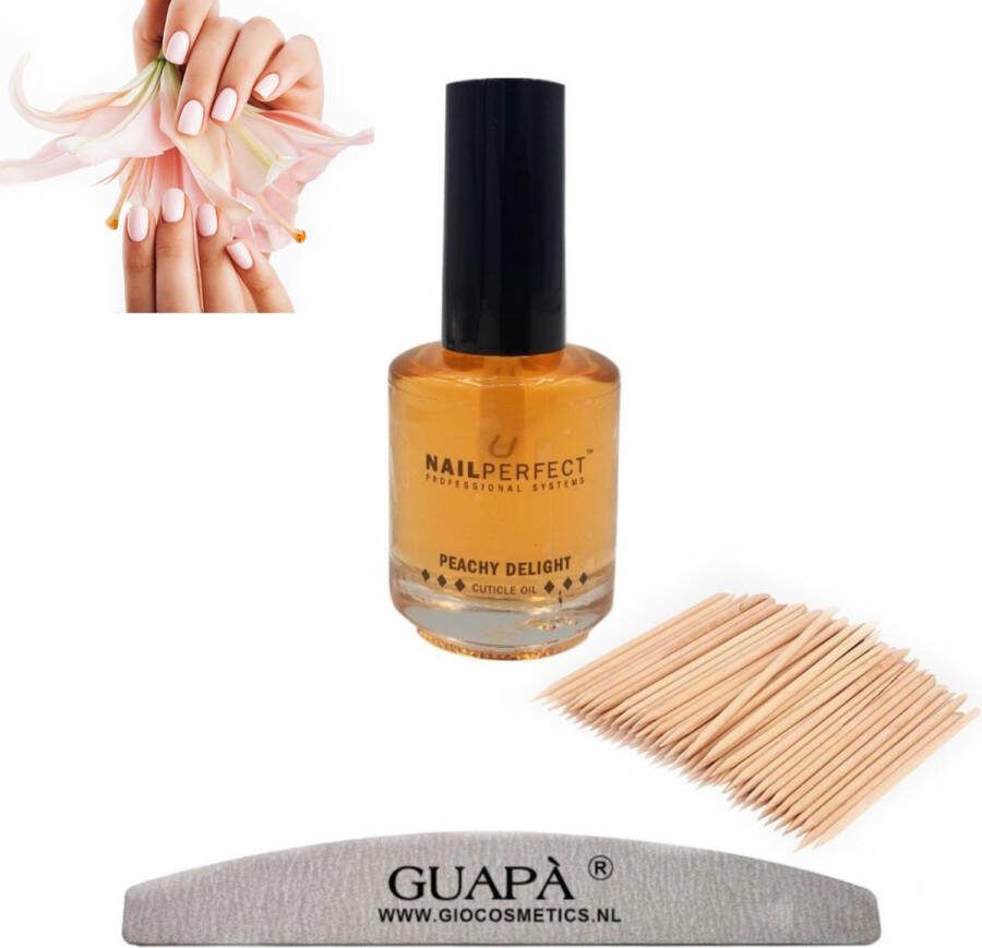 GUAPÀ Nagelriemolie Peach 5 ml Cuticle Oil + Nagelvijl 100 180 + Cuticle Pusher Nagelriem Duwer