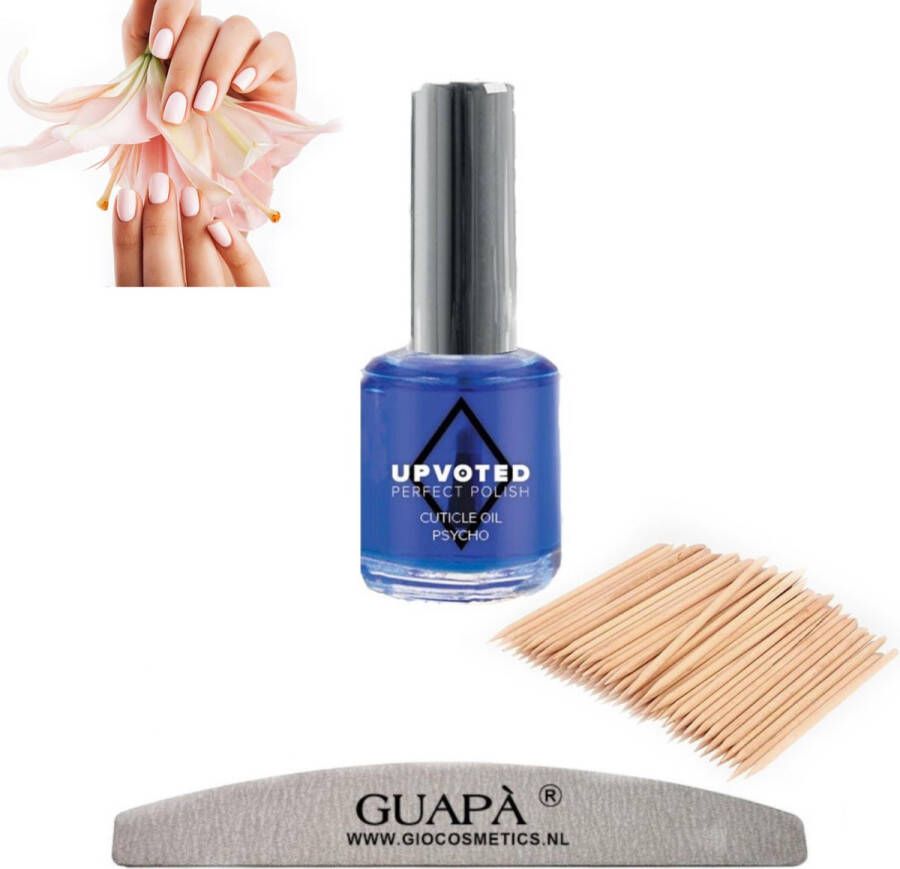 GUAPÀ Nagelriemolie Pyscho 5 ml Cuticle Oil + Nagelvijl 100 180 + Cuticle Pusher Nagelriem Duwer