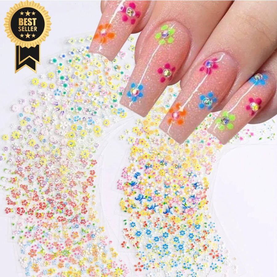GUAPÀ Nagelstickers Bloemen stickers 24 vellen Nagel Stickers Nail Art Nagel stickers nagelversiering zelfklevende nagelstickers 500pcs 3D Bloemen kleuren