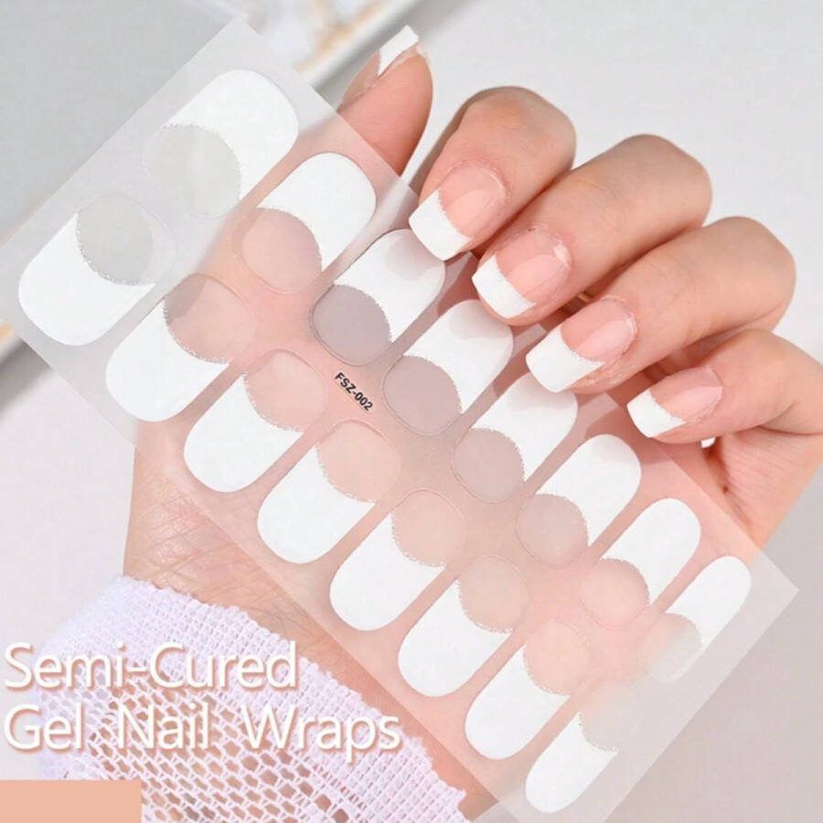 GUAPÀ Nagelstickers & Nail wraps 16 pcs Nail Art Nagel Folie kleuren Nail Wrap 16 Nagelstickers Wit Nail Wraps Stickers Gellak Nagel Wraps 16 nagel wrap stickers French Manicure Wit